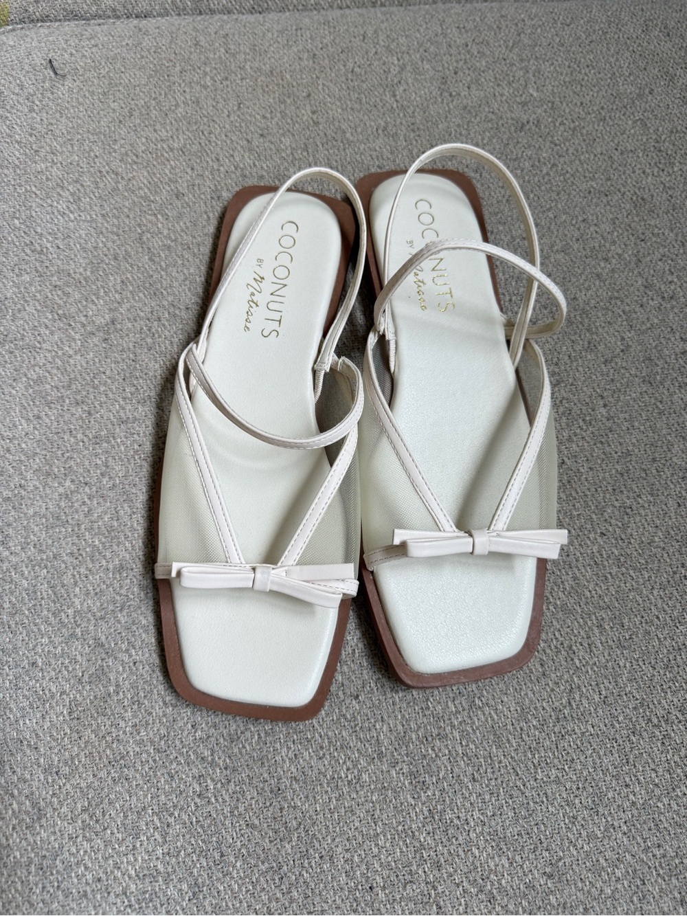 Coconuts by Matisse Ivory Bow Square-Toe Slingback Sandals size 10